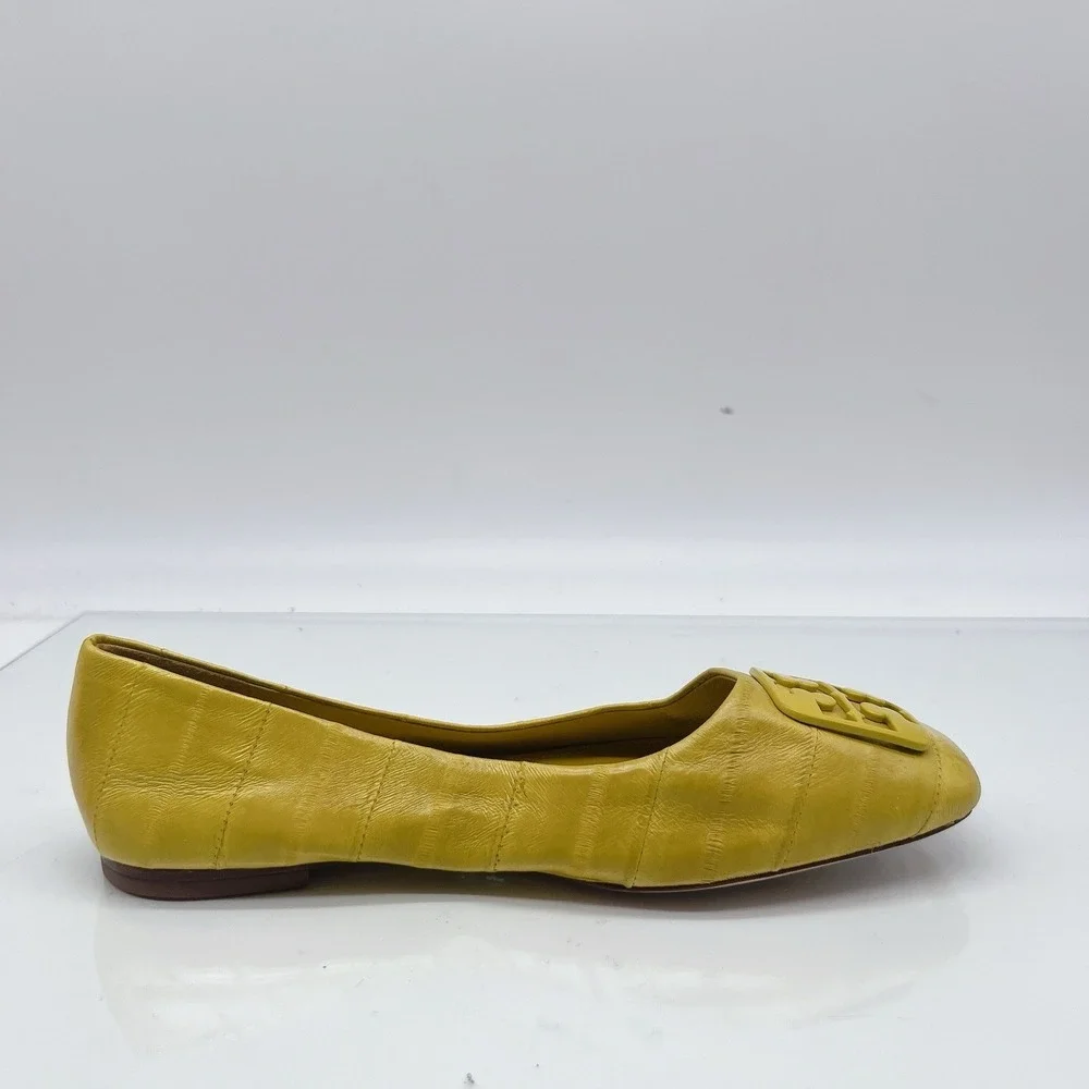 Tory Burch Georgia Women's Ballet Flats Square Toe Logo Yellow Leather US 6.5